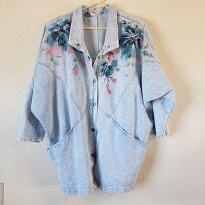 Vintage Denim Handmade Detailed Painting Torpedo Jacket Medium